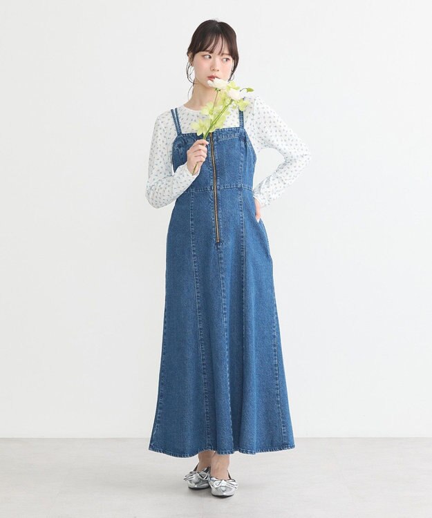 earth music&ecology バックレースアップデニムキャミワンピース Medium Indigo