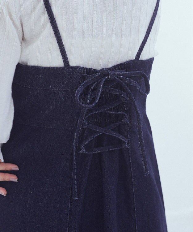 earth music&ecology バックレースアップデニムキャミワンピース Indigo
