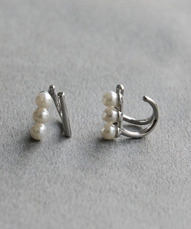 Phoebe 〈シリーズ累計販売15000点突破！〉ダブルデコレイトカフイヤリング　シルバー シルバー