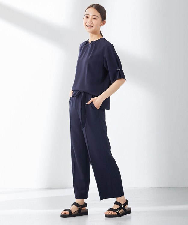 J.PRESS LADIES 【洗える・接触冷感】マルソースパンボイル パンツ ネイビー系