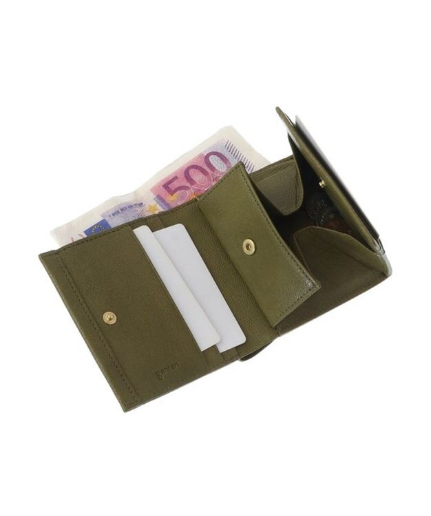 genten ゴートベーシック 二つ折りBOX財布 カーキ