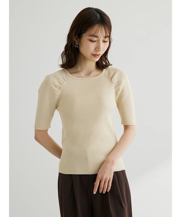 Green Parks 袖ギャザーラグランニットプルオーバー Off White