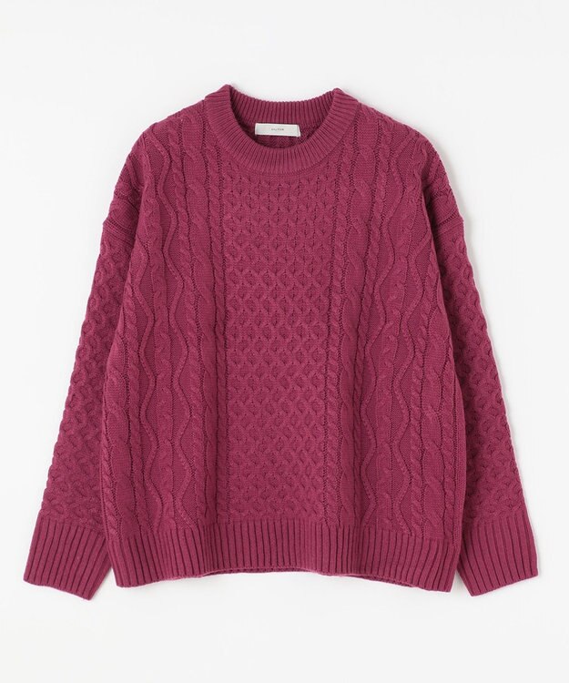 ANY L 【洗濯機可】ソフトタッチケーブルニット ワイン系