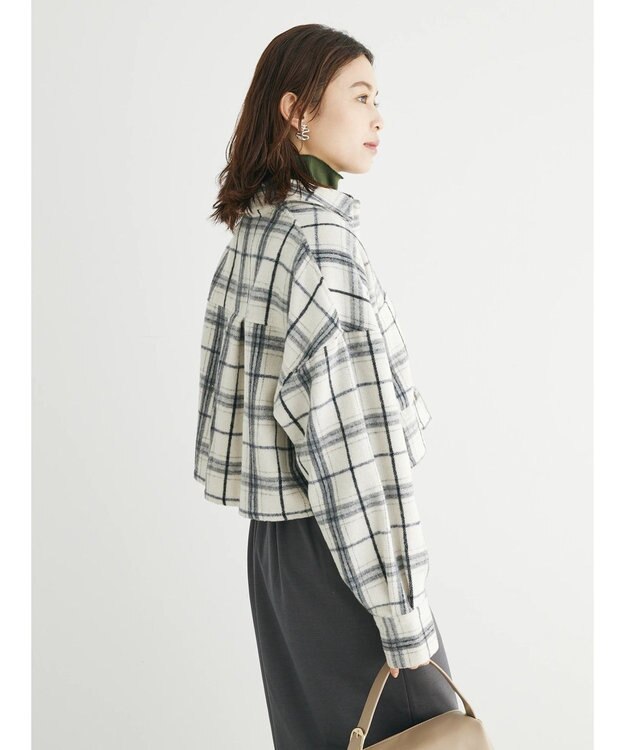 Green Parks ・ＥＬＥＮＣＡＲＥ　ＤＵＥ　シャギーチェックショートシャツ Ivory