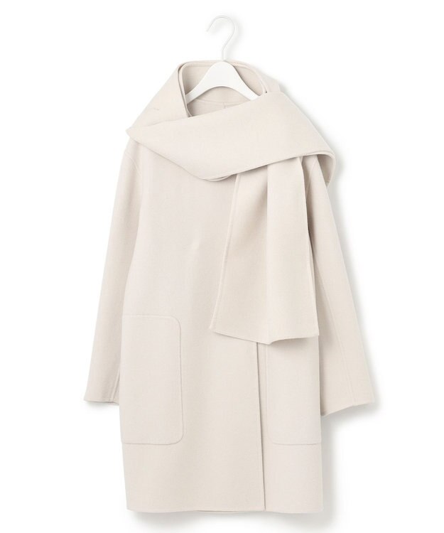 ICB ウールリバー ストール付きノーカラーコート トープ系