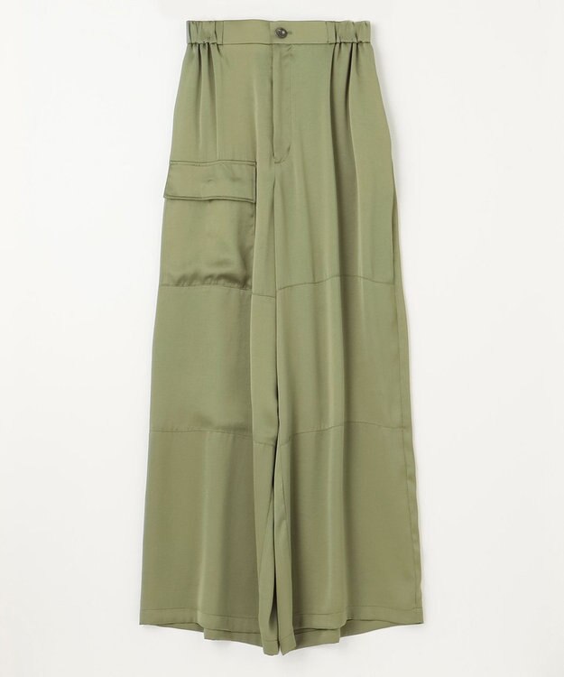 NAVE 【Nave・洗える/ウエストゴム】ヴィンテージサテン ワイドパンツ カーキ系