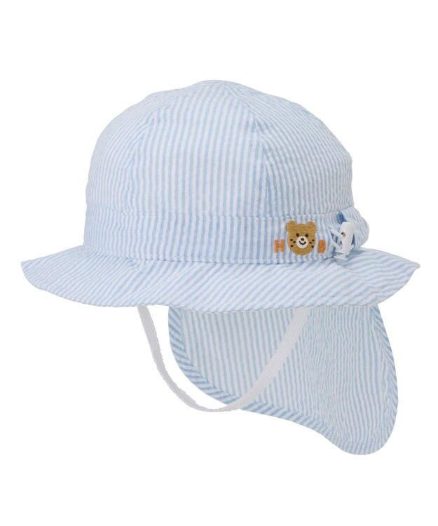 MIKI HOUSE HOT BISCUITS 【44-54cm】サッカー素材 ストライプ柄クロッシェ(帽子) ブルー