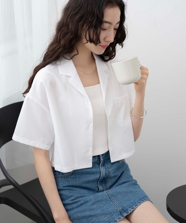 WEGO オープンカラーショートシャツ ホワイト