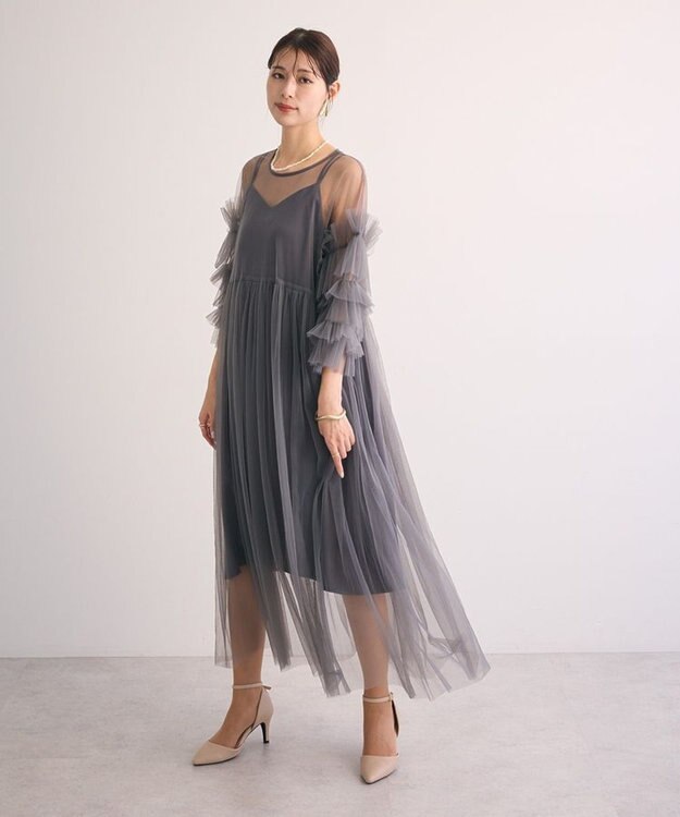 Green Parks ・Ｒａｉｌｍｅ　チュールワンピース（インナーＯＰ付） Charcoal Gray
