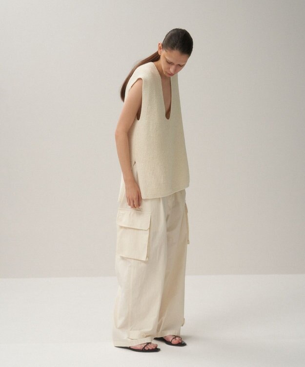 ATON SILK WASHI LILIYARN | Vネックベスト OFF WHITE