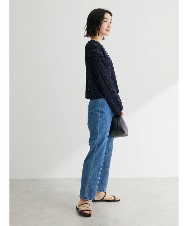 Green Parks 格子柄編みニットカーディガン Navy