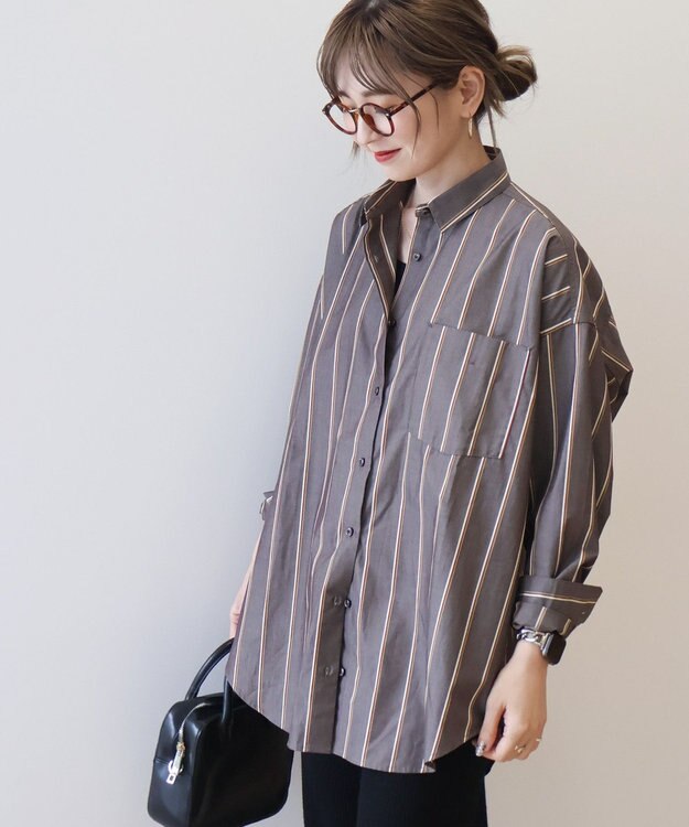 AMERICAN HOLIC ドビーストライプロングシャツ Brown