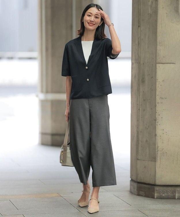 J.PRESS LADIES Vis/Peスパーク ハーフスリーブ ニットジャケット ネイビー系