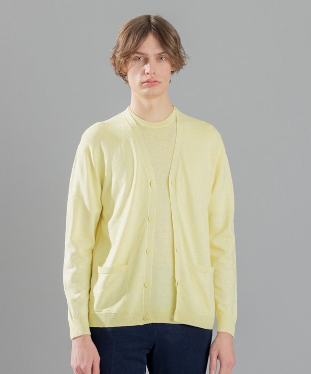 JOSEPH HOMME リネンナイロンプレーン　Ｖネックカーディガン イエロー系