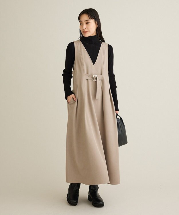 CRAFT STANDARD BOUTIQUE Vネックウェストタックジャンパースカート Light Beige