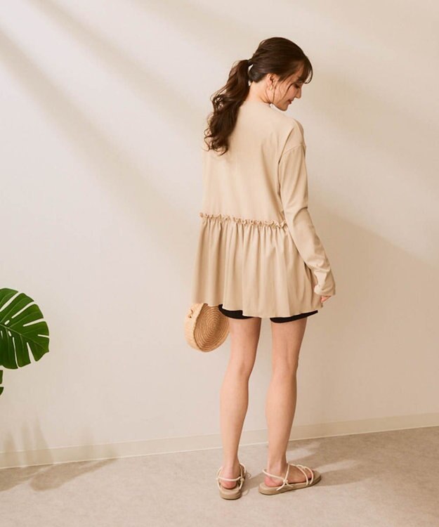 OP／FILA 【Ocean Pacific】フリル切替ラッシュガード ベージュ