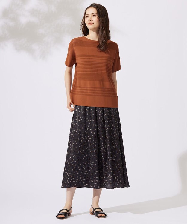 自由区 【UVカット・洗える】クレープストレッチボーダー ニット コッパ―