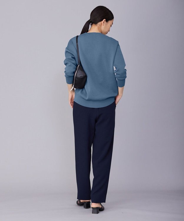 ICB L 【洗える】 ダブルクロスクレープ ストレートパンツ ネイビー系