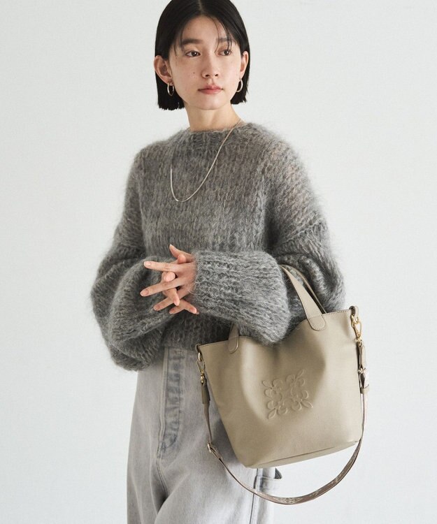 russet 《WEB限定》エンボスモノグラム ソフトレザー2WAYミニトートバッグ(CE-1672-WEB) GrayBeige