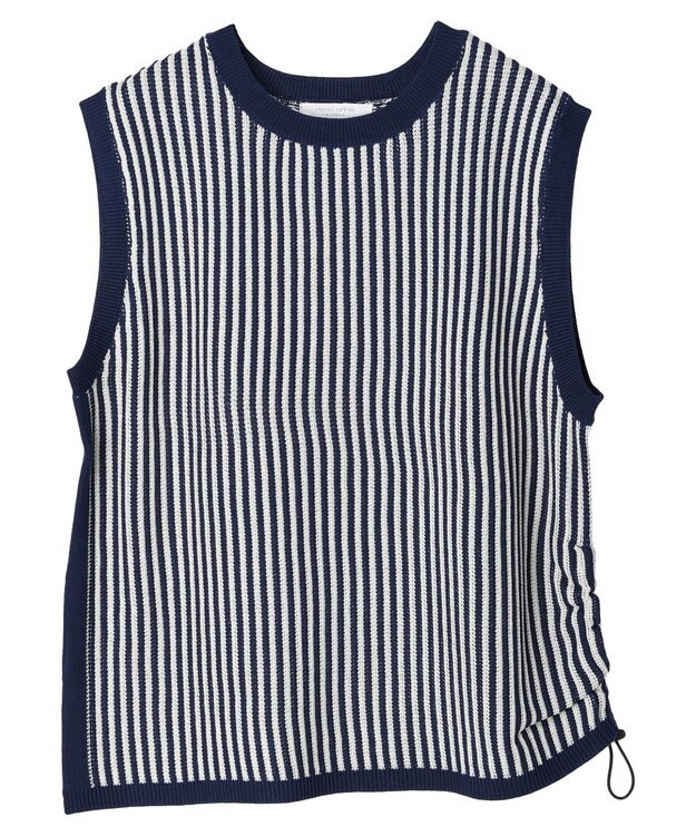 Green Parks ストライプドロストベスト Navy