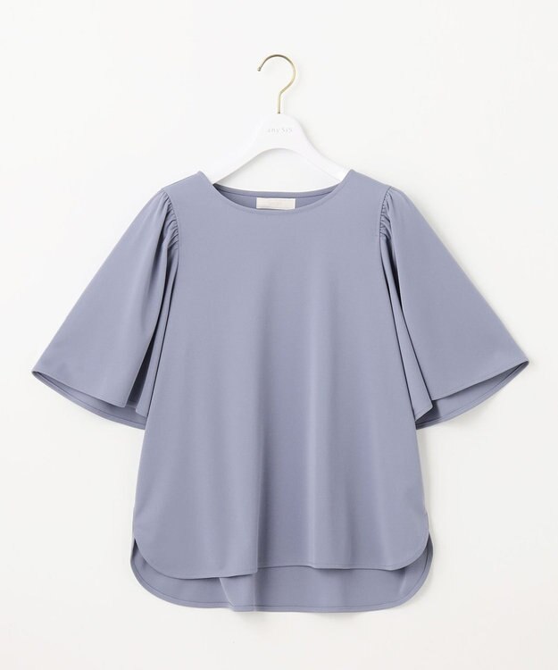 ANY SIS 【接触冷感・吸水速乾・UVケア】エアリードレープスムース フレア袖 ブラウス ブルー