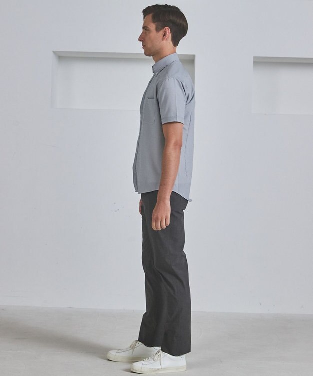 GOTAIRIKU とにかく涼しい/酷暑対応【シワになりにくい/吸水速乾】クールマックスサッカーシャツ グレー×白