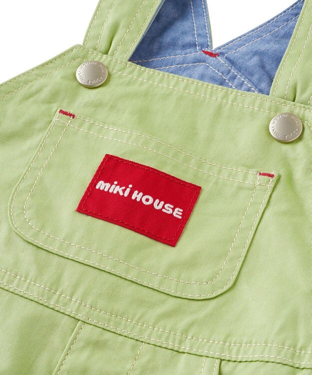 MIKI HOUSE HOT BISCUITS 【ミキハウス】【70-100cm】６分丈オーバーオール ストームグリーン