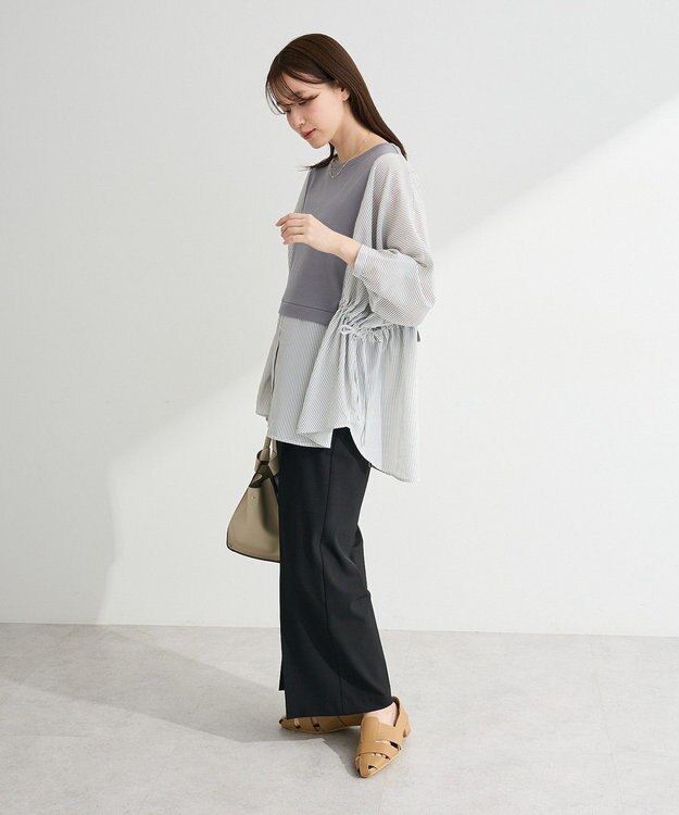 Green Parks 脇リボンドッキングチュニック Stripe Gray