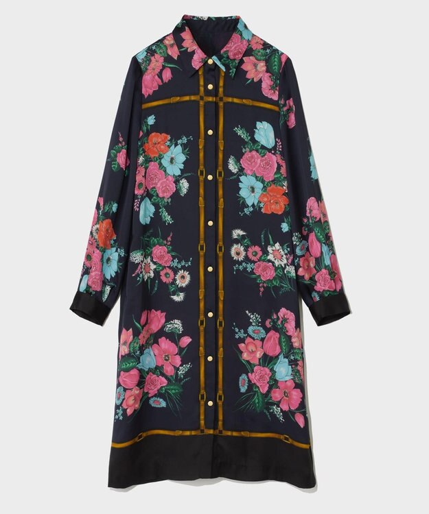 GRACE CONTINENTAL ボタニカルスカーフプリントワンピース ネイビー