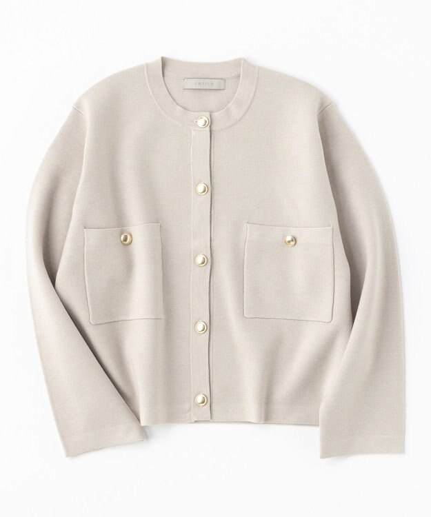 UNFILO 【洗える】金ボタン ニットジャケット グレージュ