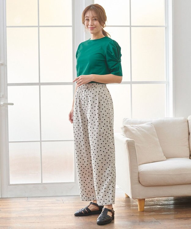 ANY シルケットスムース ツイストタックスリーブトップス グリーン