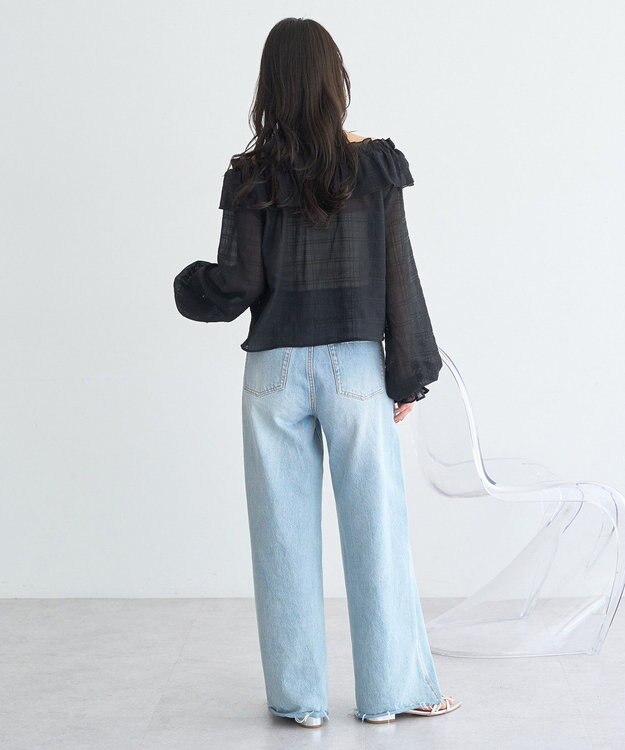 earth music&ecology シアーチェック2wayオフショルブラウス Black