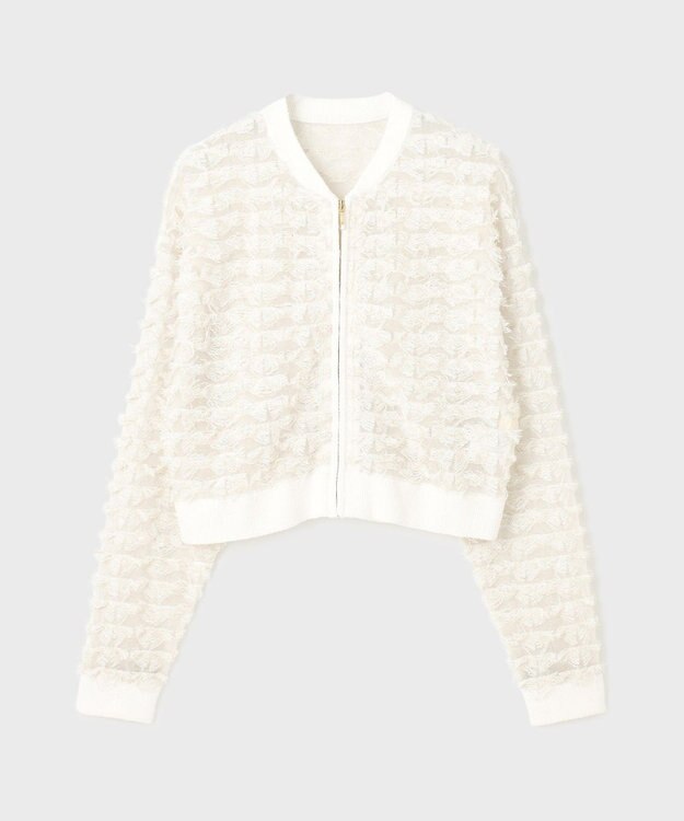 GRACE CONTINENTAL フリンジニットzipカーディガン ホワイト