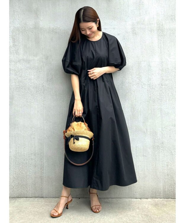 Green Parks ボリューム袖ロングワンピース Black