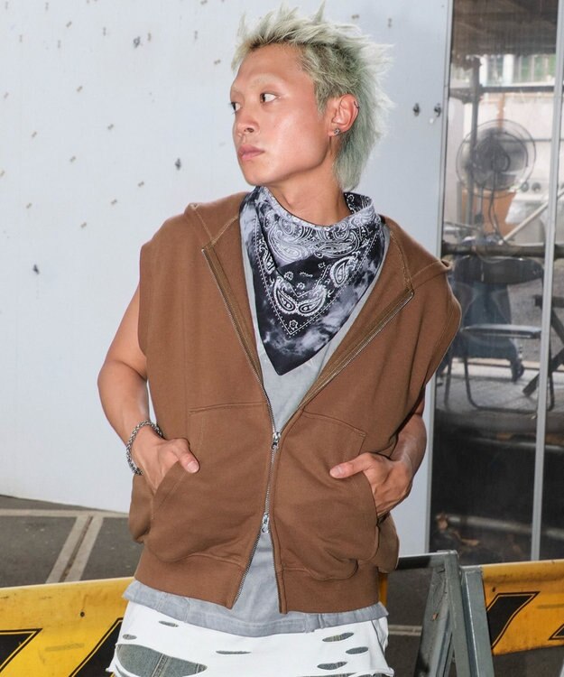 WEGO 【ユニセックス着用ITEM】ショートノースリーブZIPパーカー ブラウン