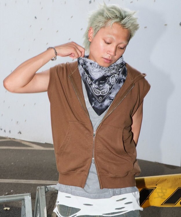 WEGO 【ユニセックス着用ITEM】ショートノースリーブZIPパーカー ブラウン