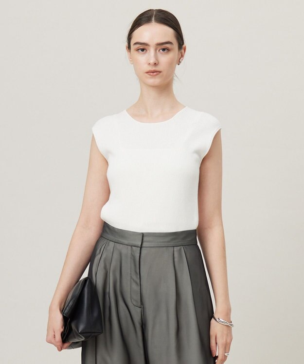 ICB L 【洗える】オーガニックコットンリブ ノースリーブニット オフホワイト系