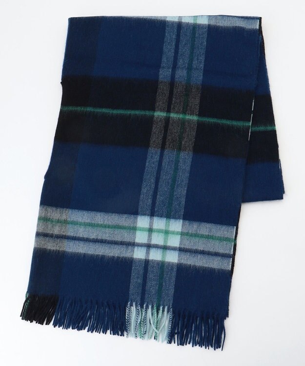 MOONBAT MACKINTOSH PHILOSOPHY ウール100%超大判チェックポンチョストール／幅70cm ネイビーブルー