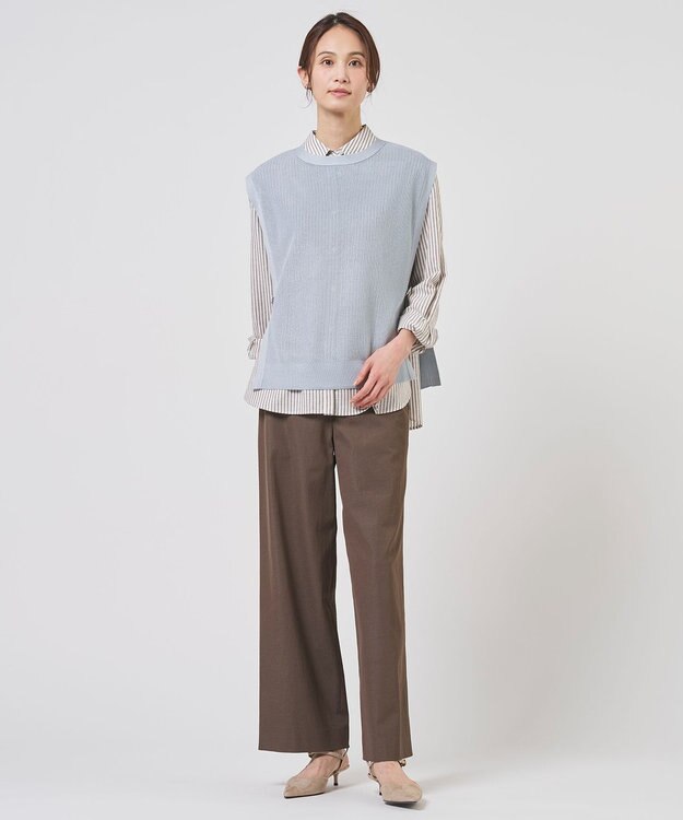 J.PRESS LADIES S リネンMIX ストライプ シャツ ブラウス ブラウンストライプ系