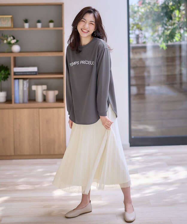 ANY ジョーゼットロゴプリントTシャツ チャコール