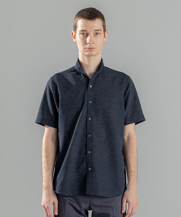 JOSEPH HOMME 新素材【軽量/通気性/清涼感/洗える/ストレッチ】レノクロスストレッチ　ウィングカラー半袖シャツ ネイビー系