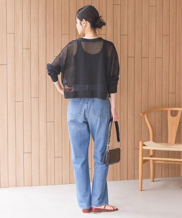 AMERICAN HOLIC ウォッシャブルショート丈シアーカーディガン Black