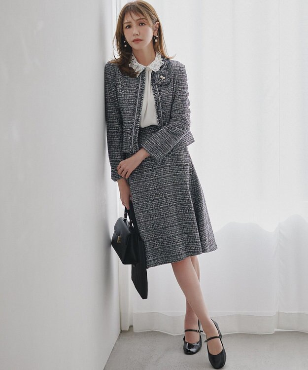 組曲 【KUMIKYOKU NAVY】ラメループモールツイード フレアスカート ネイビー系1