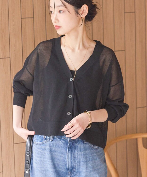 AMERICAN HOLIC ウォッシャブルショート丈シアーカーディガン Black