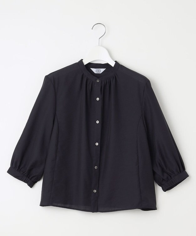 J.PRESS LADIES 【洗える】シアーブライトローン バンドカラー ブラウス ネイビー系