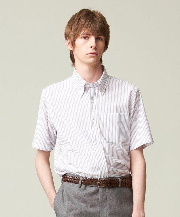 J.PRESS MEN 【夏に嬉しい高機能】カノコインレイストライプパッチポケット シャツ/B.D. パープル系1