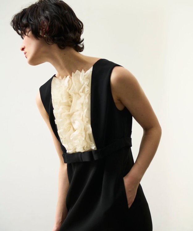 GRACE CONTINENTAL シアーラッフルロングドレス ブラック