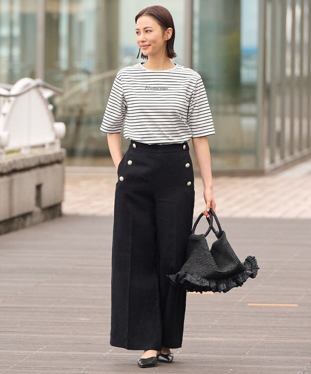 自由区 【XSサイズ～】ブライトリネンオックス ワイドパンツ ブラック系