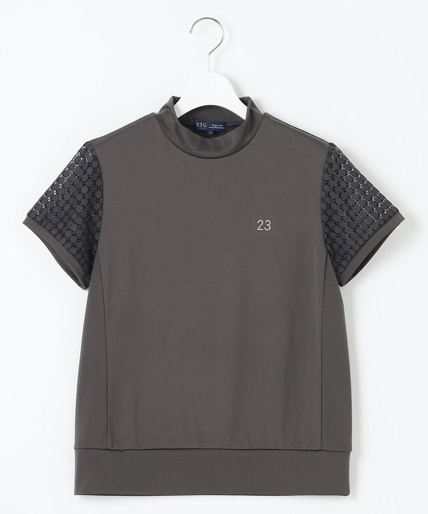 23区GOLF 人気デザインがリバイバル！【WOMEN】レース袖 半袖モックネックシャツ グレー系