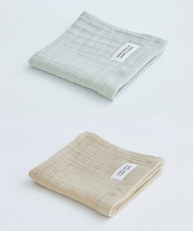 SHINTO TOWEL ランダムガーゼ ハンドタオル2枚セット セージ/ベージュ